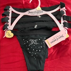 Juicy Couture Black Rhinestone Thong Trio